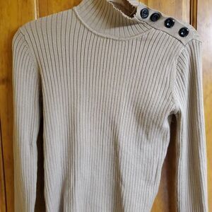 Poof Apparel Womans Sweater Tan/Sand Turtleneck Knit Cropped‎ Sz XL